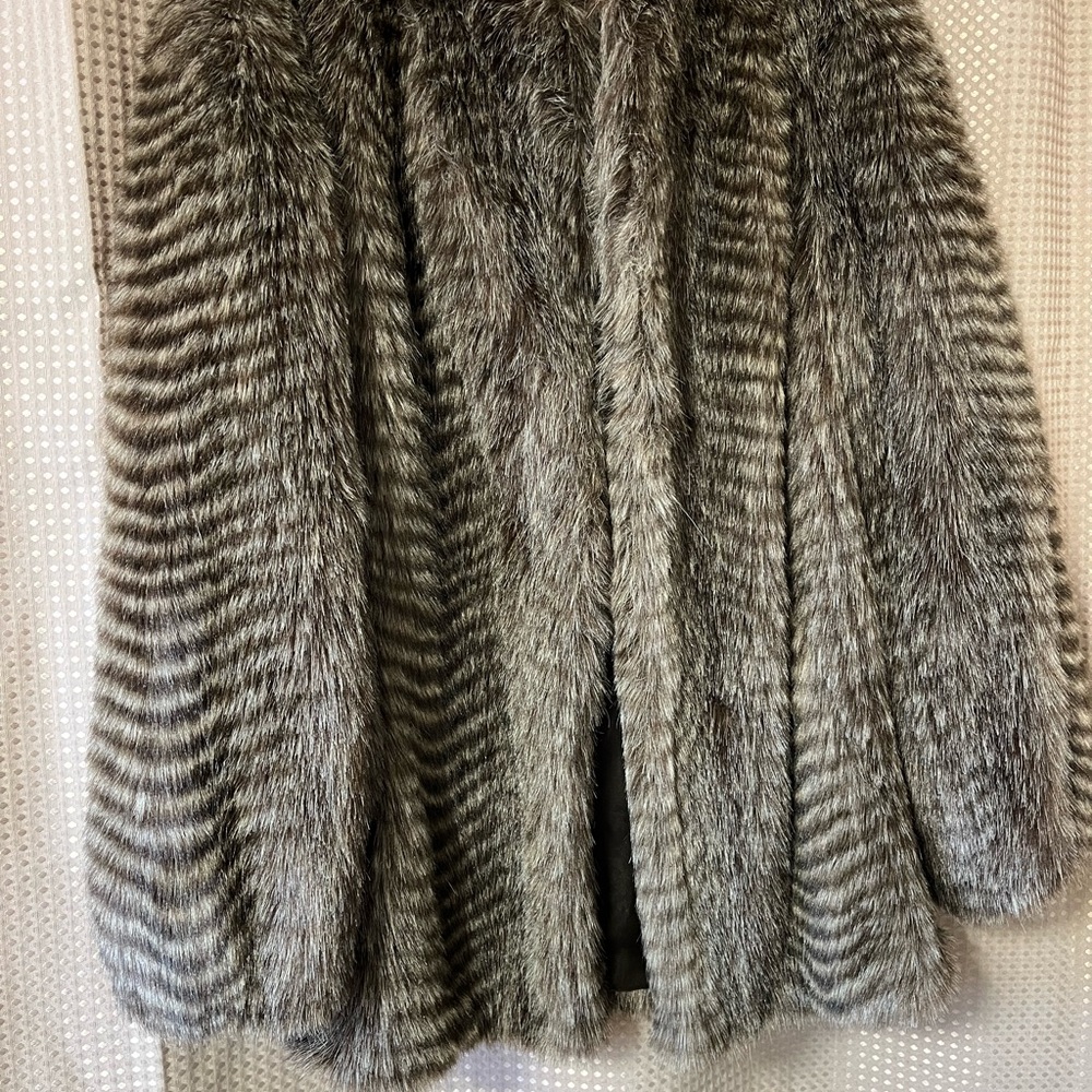 Elegant Gray Faux Fur Coat
